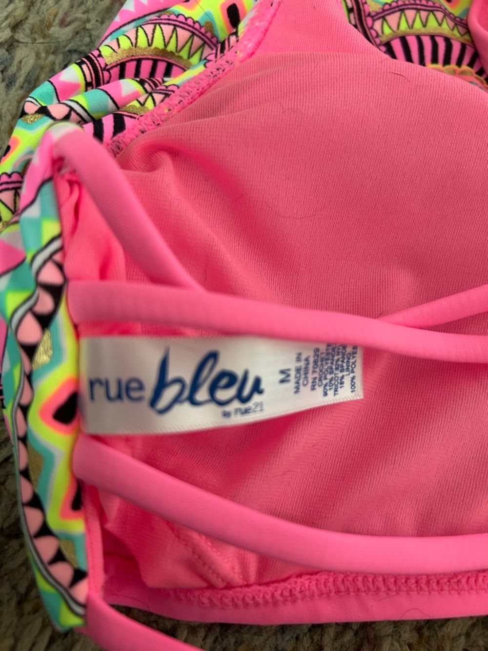 Neon Pink Patterned Ruffle Bikini Top - Picture 2 of 3